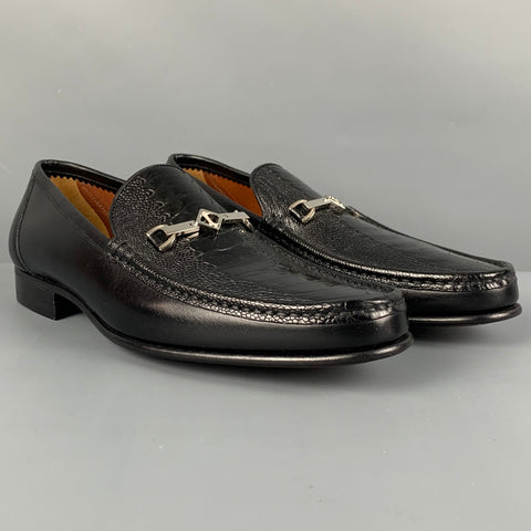 A. TESTONI Size 6 Black Embossed Leather Slip On Loafers