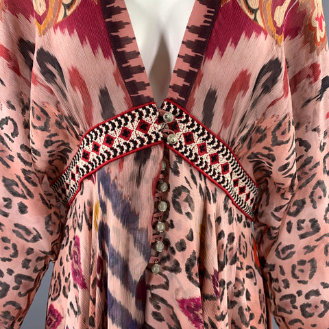 ETRO Size 12 Pink Silk Paisley Ruffle Dress