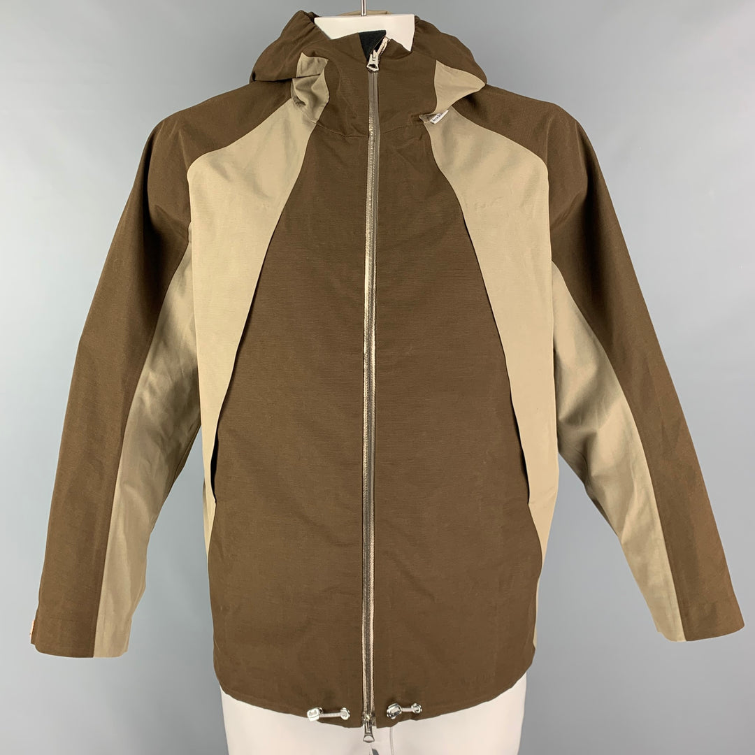 ACNE STUDIOS Taille XL Veste imperméable color block marron taupe