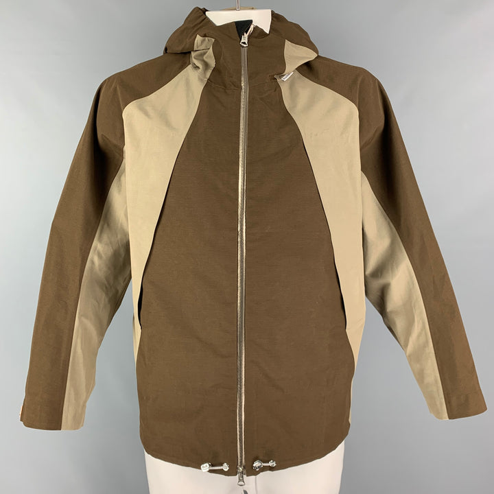 ACNE STUDIOS Taille XL Veste imperméable color block marron taupe
