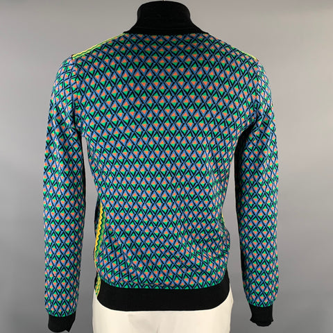 PRADA Size 42 Green Multi-Color Geometric Wool Poly Silk Cotton Sweater