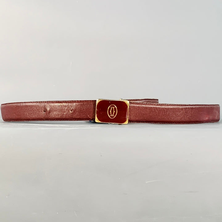 CARTIER Vintage Size 43 Burgundy Gold Logo Leather Skinny Belt