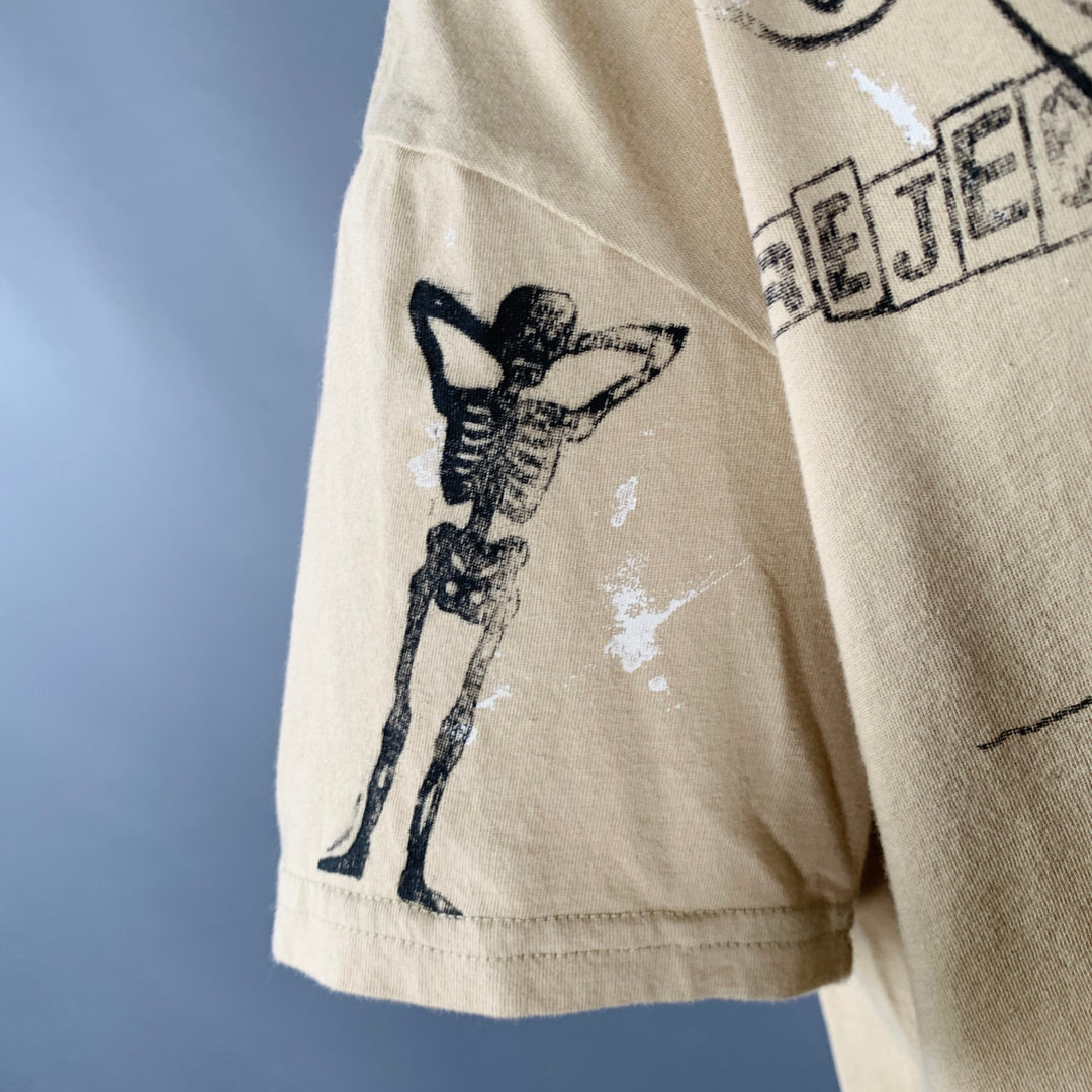 R13 Size M Stamp Khaki Black Cotton Punk Short Sleeve T-shirt