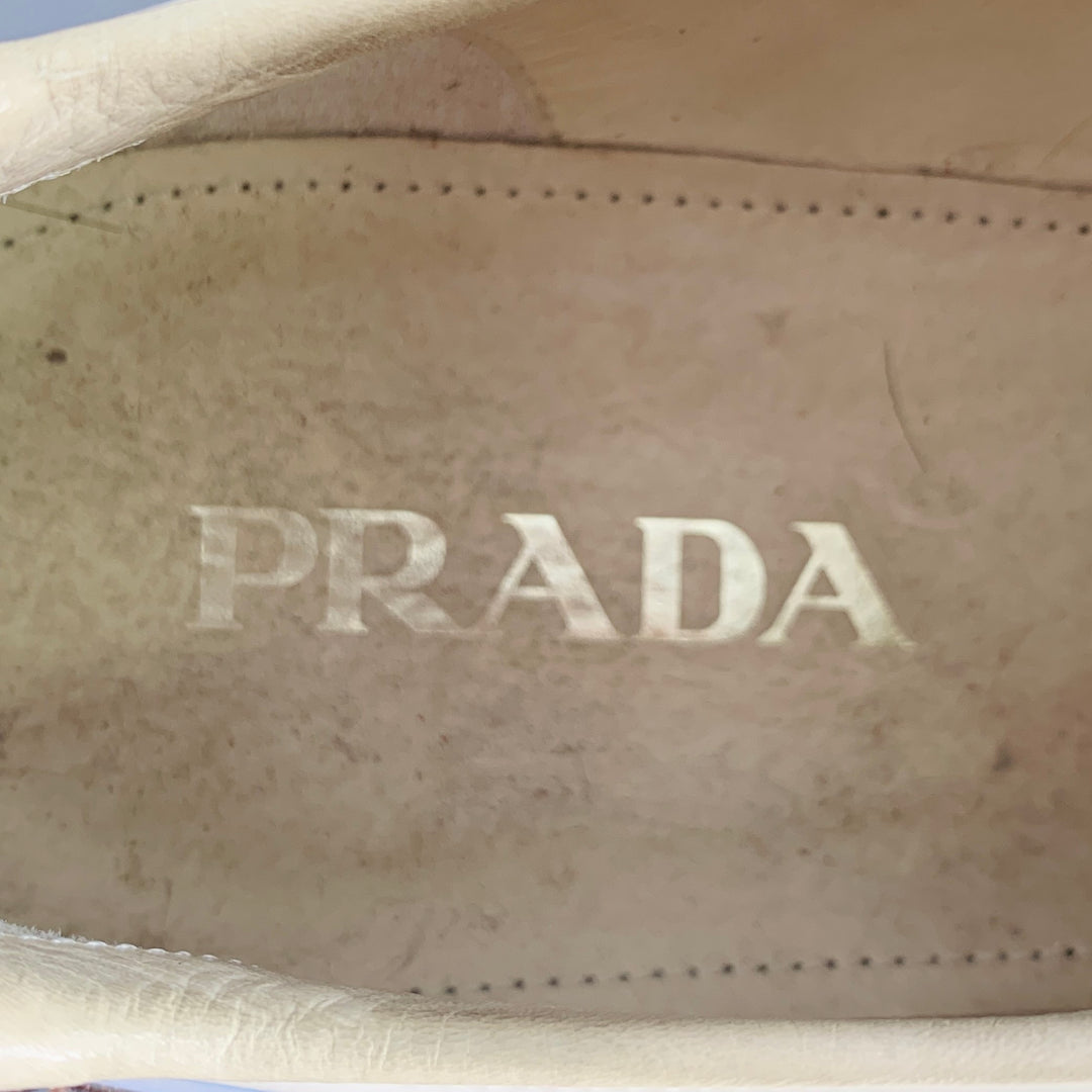 PRADA Size 11 White Burgundy Perforated Leather Lace-Up  display picture 1