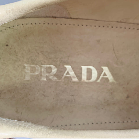 PRADA Size 12 White Burgundy Perforated Leather Lace-Up Shoes