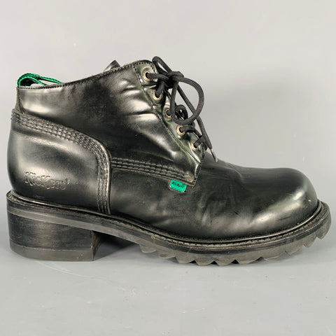 KICKERS Size 10 Black Leather Tread Sole Ankle Boots