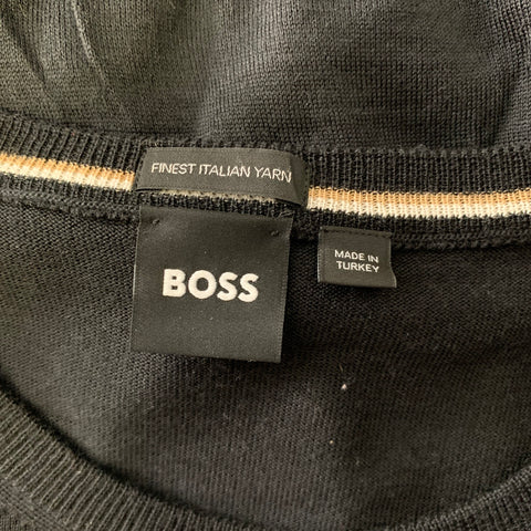 HUGO BOSS Size XL Black Knitted Wool Crew-Neck Pullover