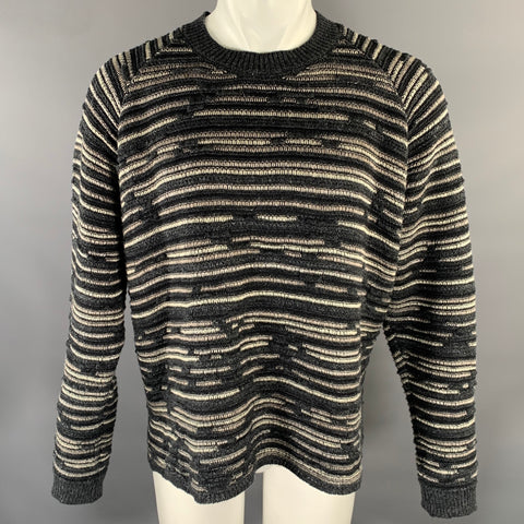 JAN-JAN VAN ESSCHE Size S Grey White Knit Linen Crew-Neck Sweater
