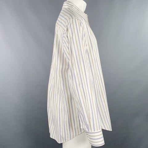 GIORGIO ARMANI Size M Off White Blue Tan Stripe One Pocket Long Sleeve Shirt