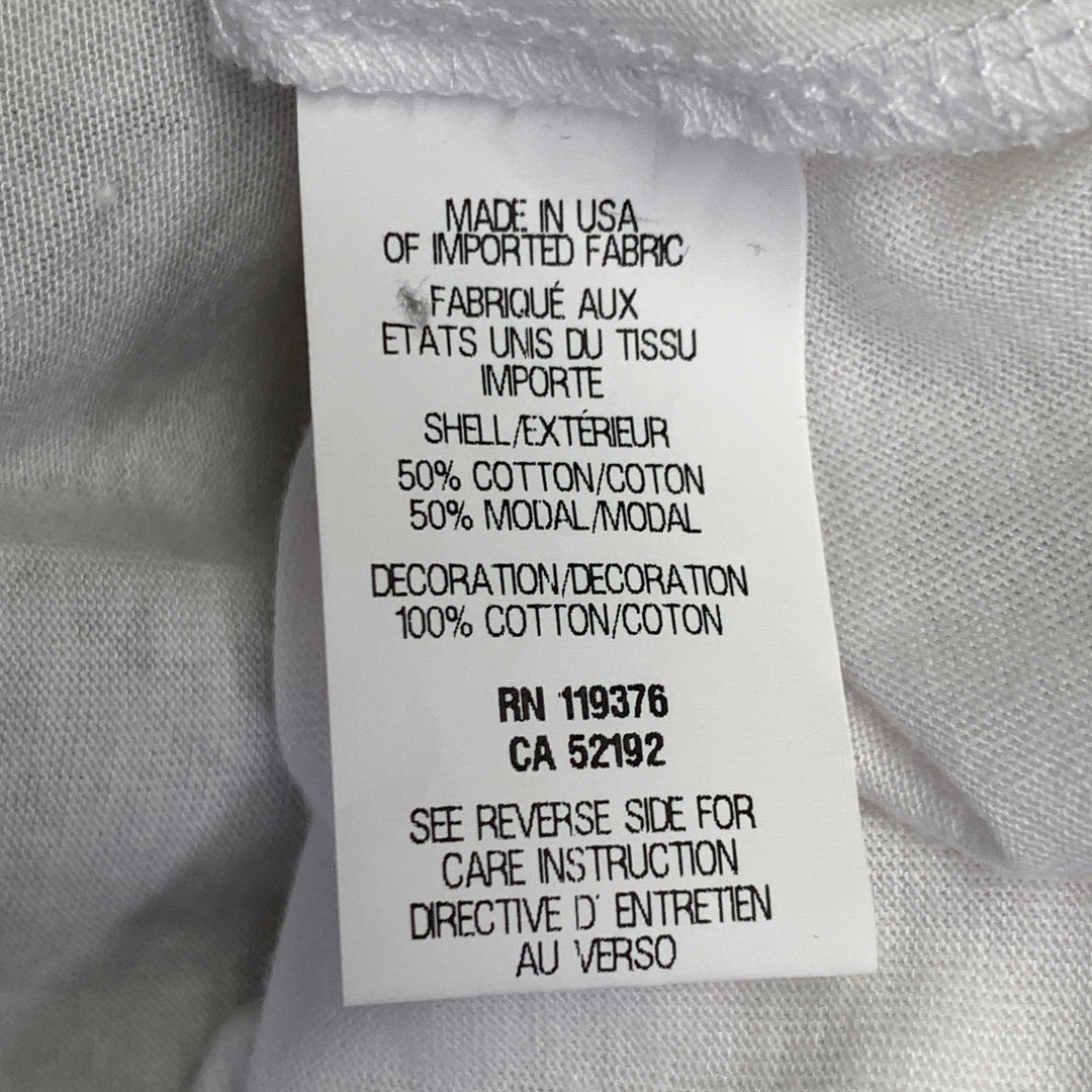 HELMUT LANG Size S White Silver Distressed Graphic Cotton Blend Crew Neck T-shirt