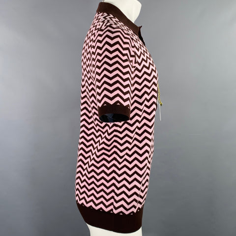 SARTORIO Size M Brown Pink Chevron Cotton Buttoned Polo