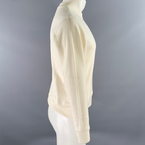 AYR Size XS Cream Solid Cotton Crew-Neck Sweatshirt