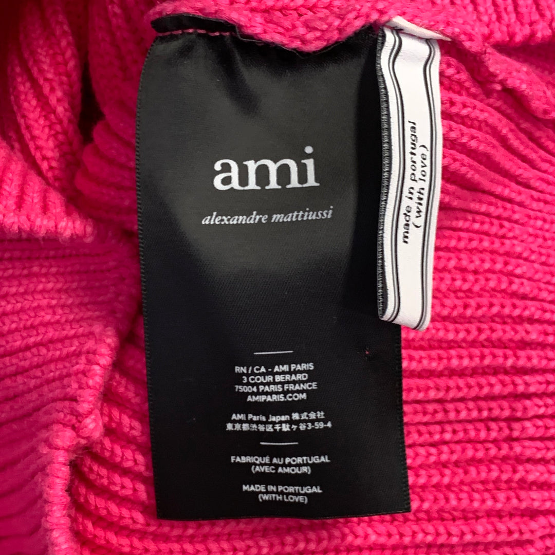 AMI by ALEXANDRE MATTIUSSI Size S Fuchsia Pink Rib Knit Cotton Blend Crew Neck Sweater