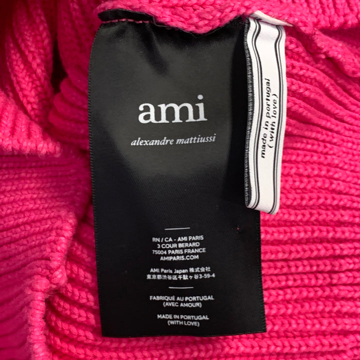 AMI by ALEXANDRE MATTIUSSI Size S Fuchsia Pink Rib Knit Cotton Blend Crew Neck Sweater