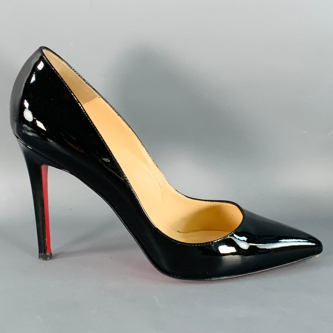 CHRISTIAN LOUBOUTIN Size 9.5 Pigalle Black Red Patent Leather Pointed Toe Pumps