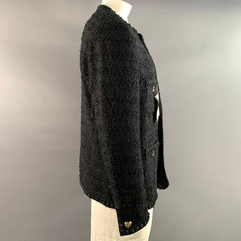 READYMADE Size L Black Tweed Cotton Polyester Collarless Jacket