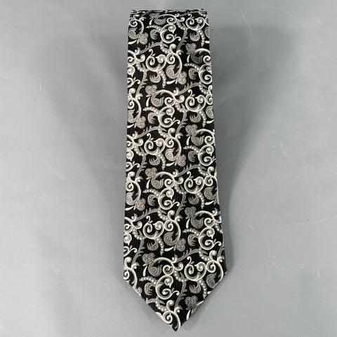 JOHN W. NORDSTROM Black Silver Abstract Floral Silk Tie