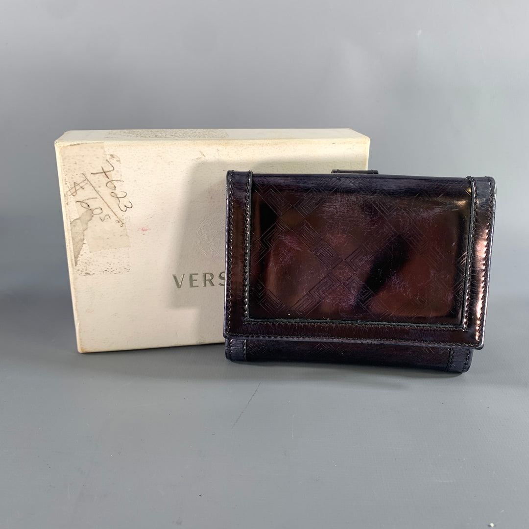 VERSACE Purple Metallic 22394 Greca Leather Wallet