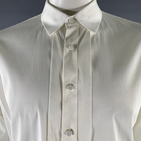 PRADA Size XL Cream Solid Cotton Blend Tuxedo Long Sleeve Shirt
