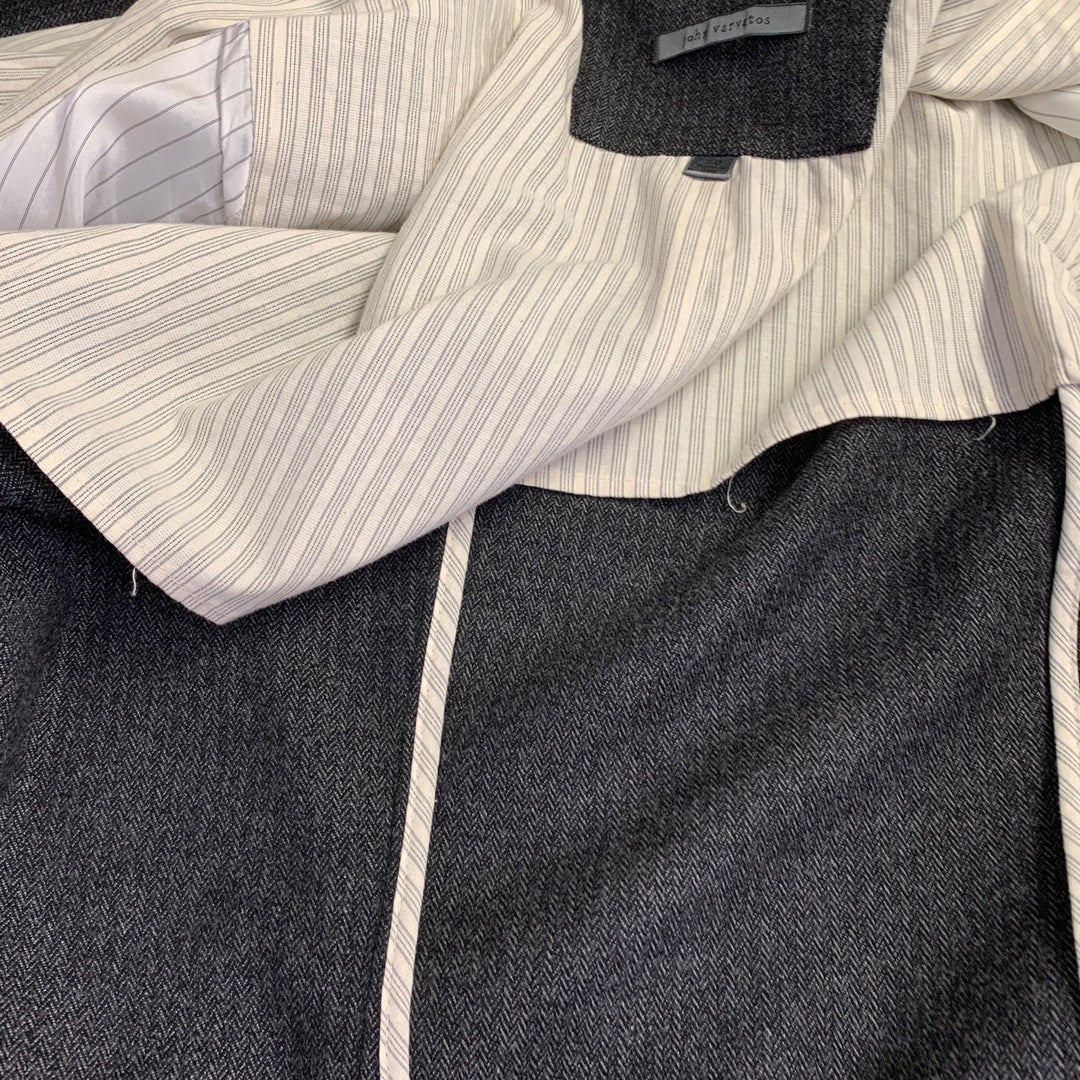 JOHN VARVATOS Size 40 Grey Black Herringbone Wool Blend Sport Coat