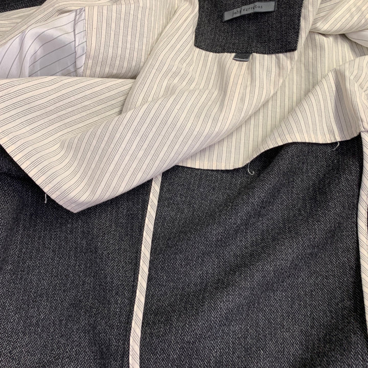 JOHN VARVATOS Size 40 Grey Black Herringbone Wool Blend Sport Coat