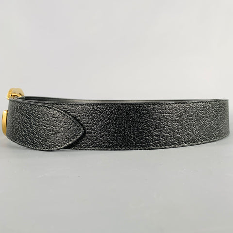 GUCCI Size 30 Black Gold Monogram Leather Metal Belt