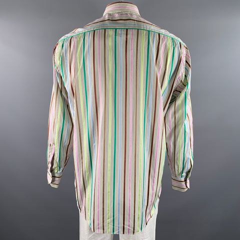 ETRO Size XL Cream Multi-Color Stripe Cotton Long Sleeve Shirt