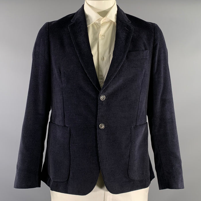 PAUL SMITH Chest Size 42 Navy Corduroy Cashmere cotton Notch Lapel Sport Coat