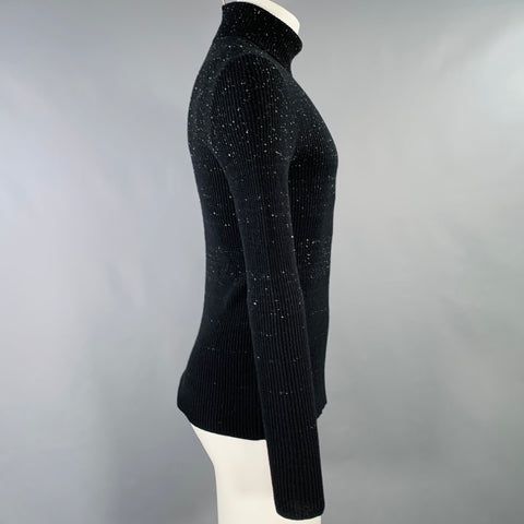 JOHN VARVATOS Size S Black White Heather Cashmere Turtleneck Sweater