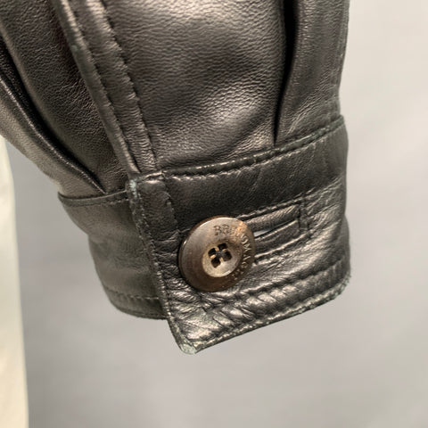 BRUNO MAGLI Size 42 Black Leather Zip Up Jacket