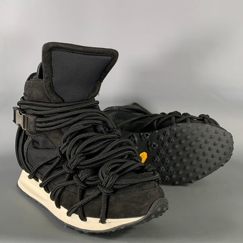 DSQUARED2 Size 11 Black White Mesh Lace Up  Belt Sneakers