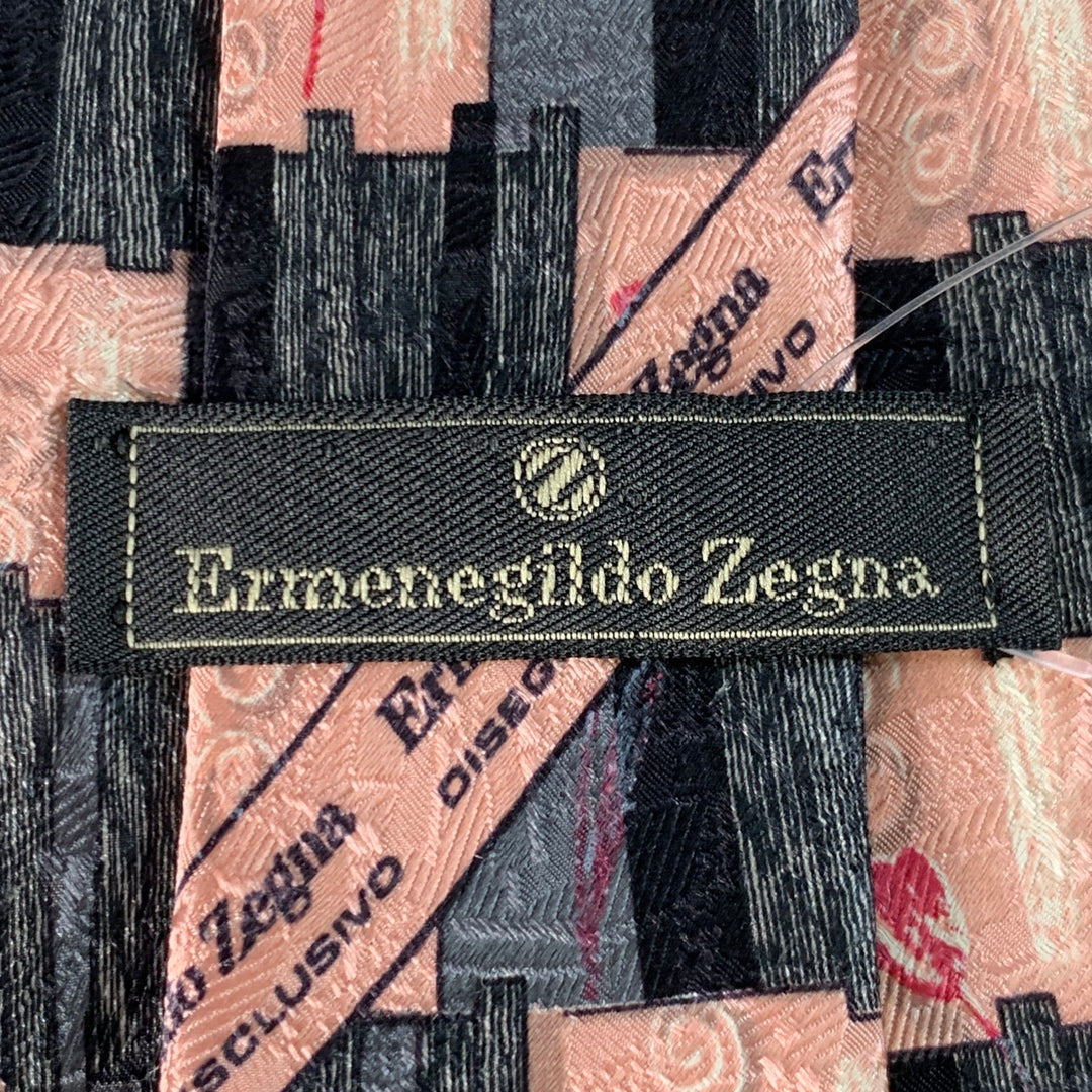 ERMENEGILDO ZEGNA Size Grey Pink Squares Silk Tie