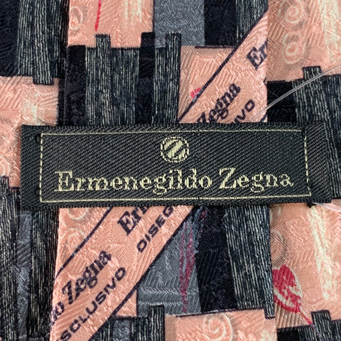 ERMENEGILDO ZEGNA Size Grey Pink Squares Silk Tie