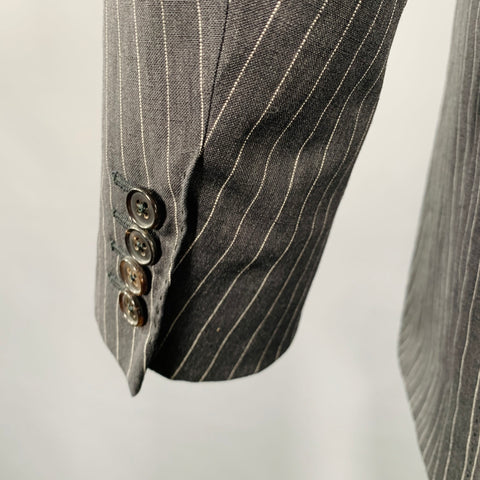 BELVEST Size 40 Grey White Pinstripe Wool Linen Single Breasted Suit