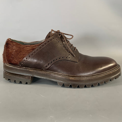 LANVIN Size 10.5 Brown Textured Leather Lace Up Lace Up Shoes