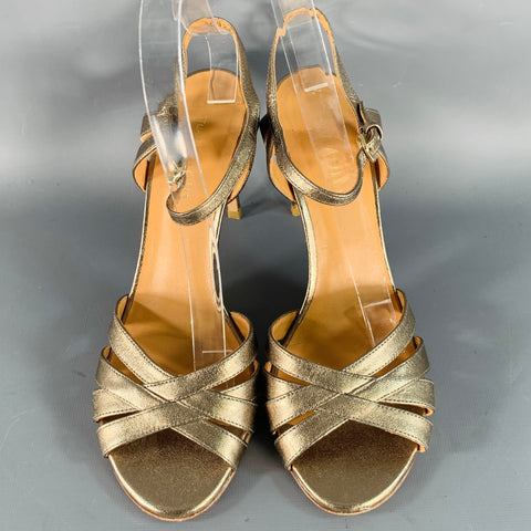 STUART WEITZMAN Size 8 Metallic Gold Leather Strappy Ankle Strap Sandals