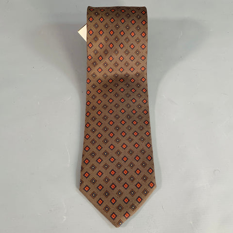 LUCIANO BARBERA Brown Red Diamond Silk Tie