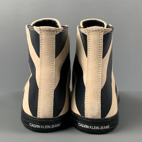 CALVIN KLEIN 205W39NYC Carizma Size 8 Black Beige Stripe Leather High Top Sneakers
