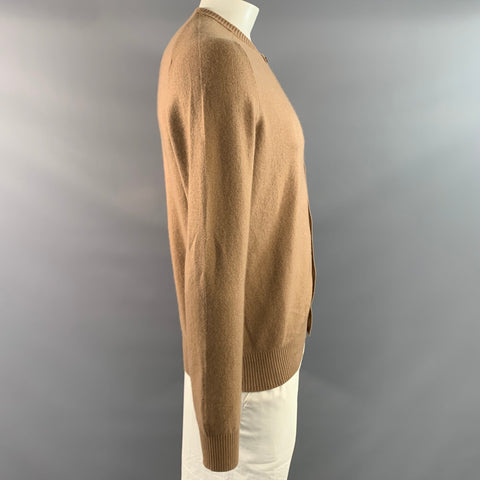 PRADA Size L Tan Knitted Cashmere Polyamide Collarless Cardigan