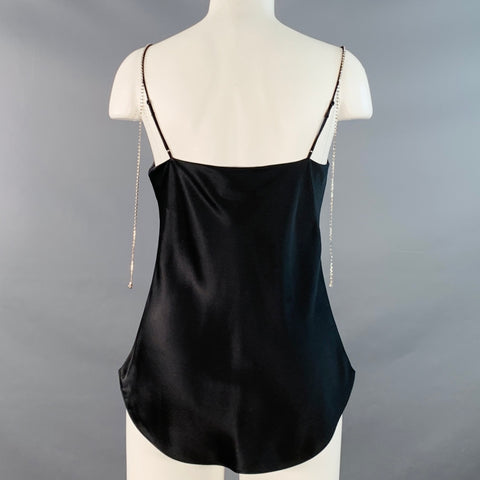 CINQ a' SEPT Size XS Marta Cami Black Rhinestones Silk Satin Dress Top
