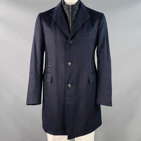 CORNELIANI Size 42 Black Twill Wool Blend Single Breasted Water Resistant Coat