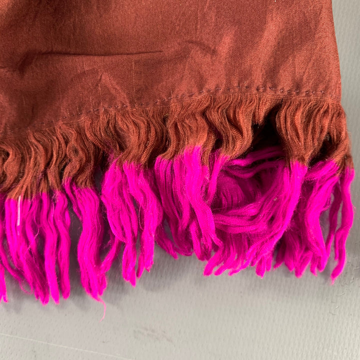DRIES VAN NOTEN Brown Fuchsia Fringe Silk Scarf