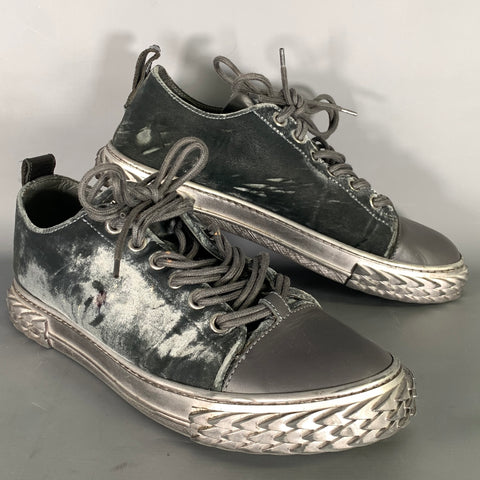 GIUSEPPE ZANOTTI Size 11 Charcoal Silver Velvet Low Top Sneakers