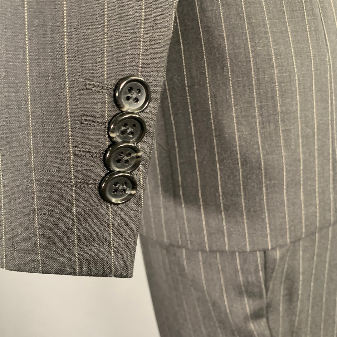 D'URBAN Chest Size 40 Black Silver Pinstripe Wool Notch Lapel Suit