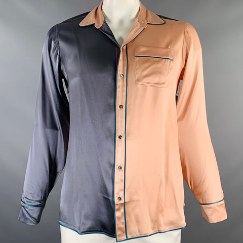 PIERRE-LOUIS MASCIA Size L Blue Pink Color Block Silk Long Sleeve Shirt