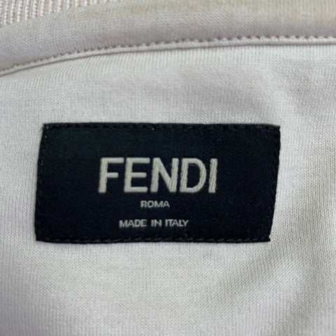 FENDI Size XL Khaki Terrycloth Cotton Blend Crew Neck Sweatshirt