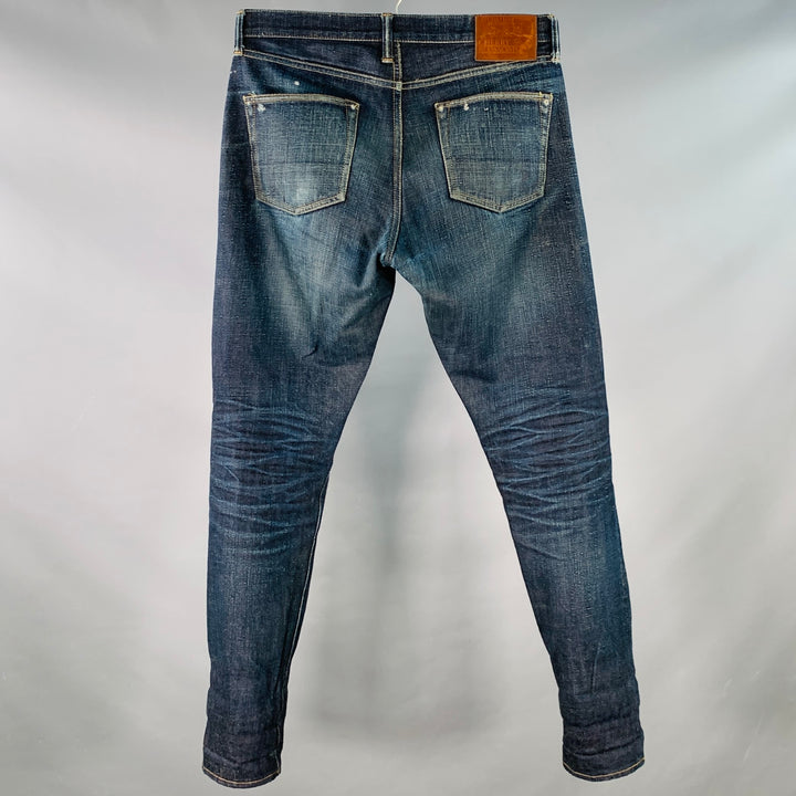 STUDIO D'ARTISAN Size 32 Cherry Blossom Ai-Sa Limited Edition Indigo Textured Cotton 5 Pocket Selvedge Jeans