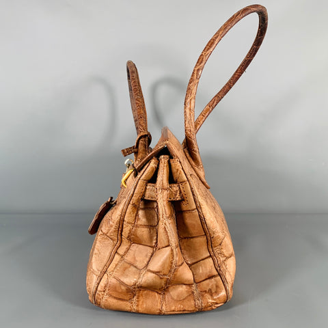MAURO GOVERNA Tan Alligator Leather Handbag