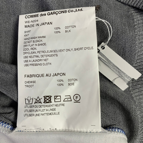 JUNYA WATANABE 2019 Size L White Grey Mixed Materials Silk Cotton V-Neck T-shirt