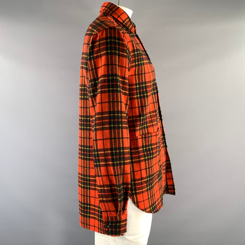 GUCCI Size XL Orange Black & Yellow Plaid Cotton Shirt Jacket Long Sleeve Shirt